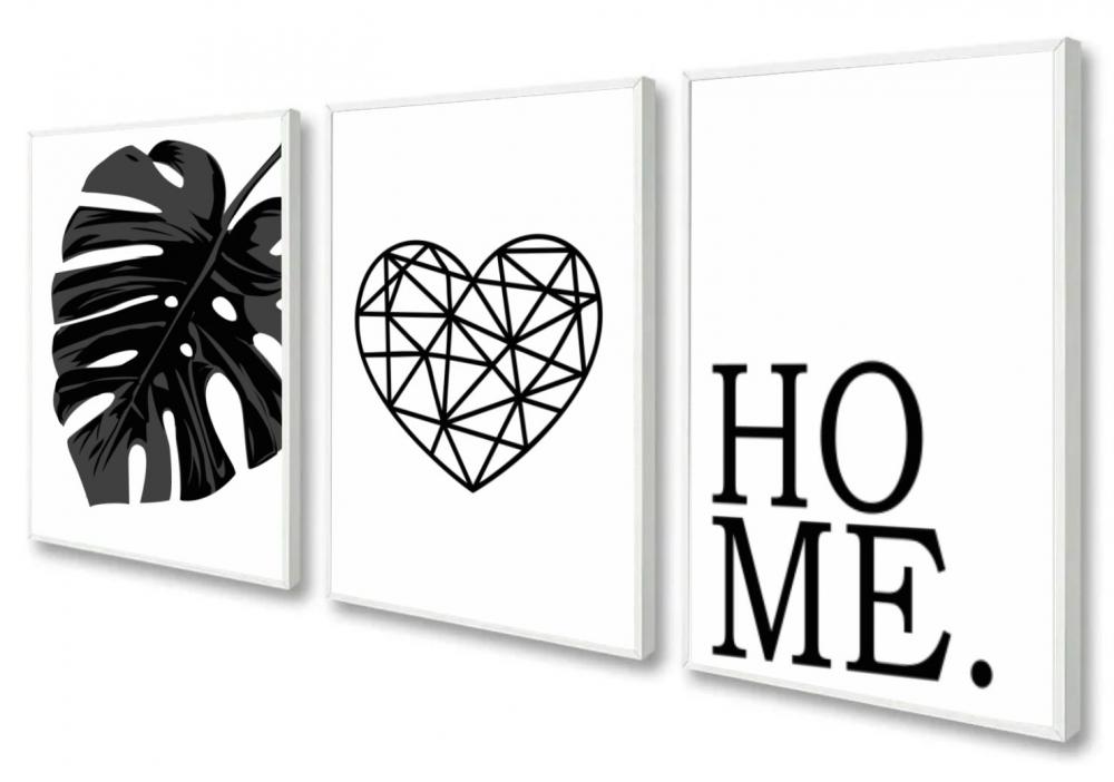 kit 3 quadro decorativo home costela de adão folhagem abstrato c