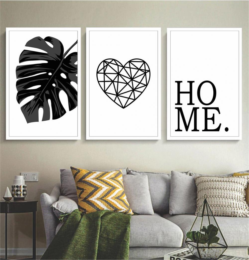 kit 3 quadro decorativo home costela de adão folhagem abstrato c
