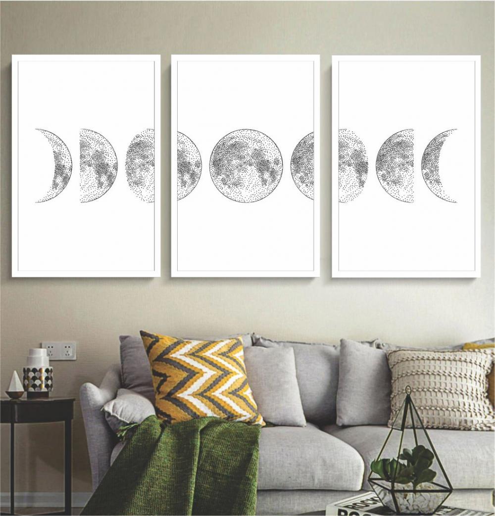 kit 3 quadro decorativo home fases da lua decor  casa hotel sala 