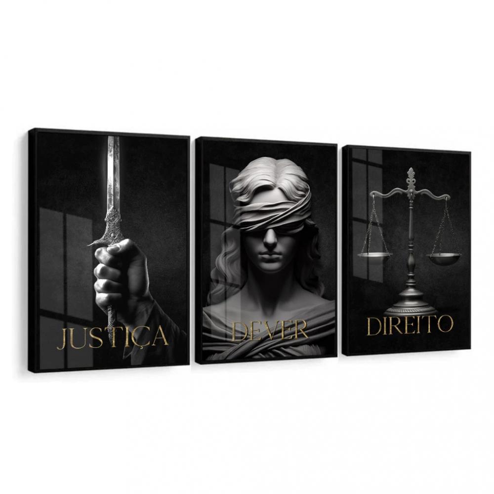 kit 3 quadro decorativo advocacia deusa da justiça direito juram