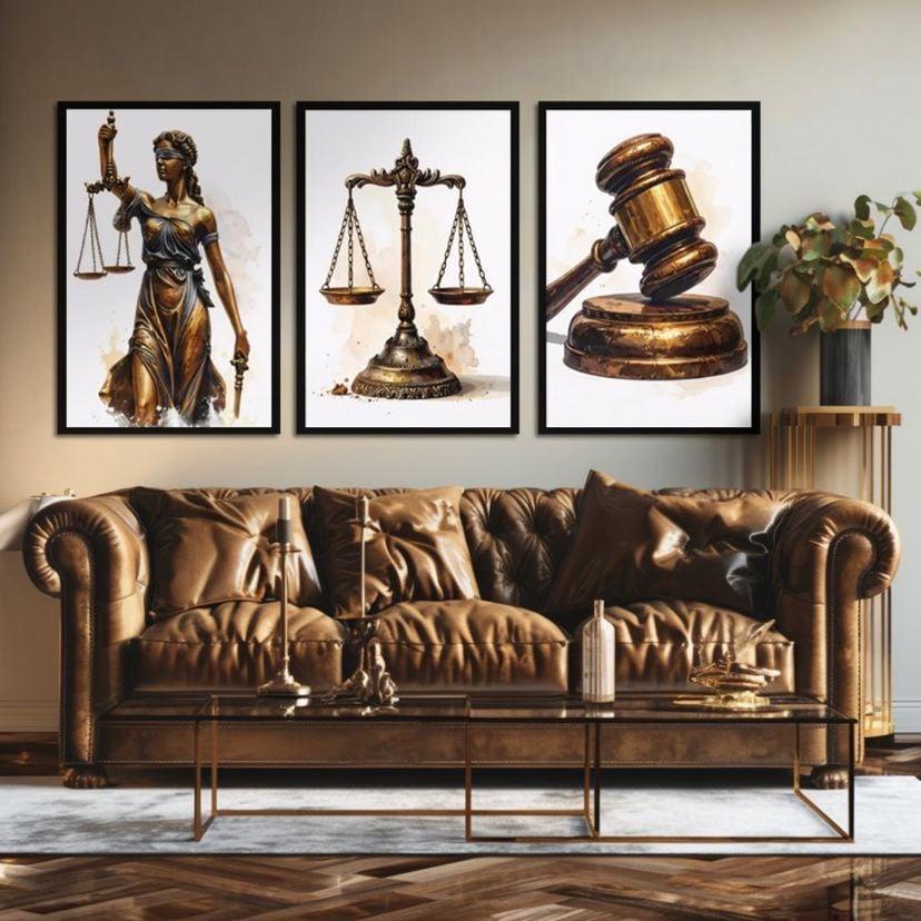 kit 3 quadro decorativo advocacia deusa da justiça direito juram