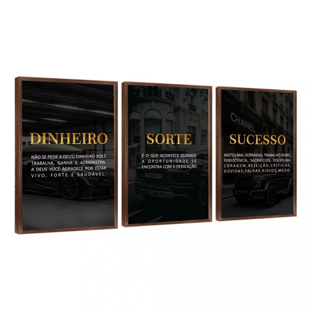 kit 3 quadro para empresa sucesso vendas empresário sorte dinhei