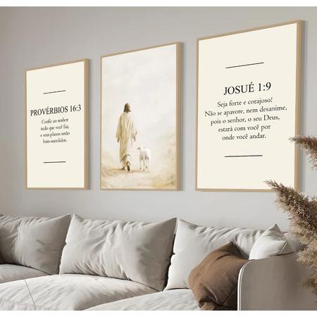 kit 3 quadro decorativo deus josué provérbios frase positiva f?