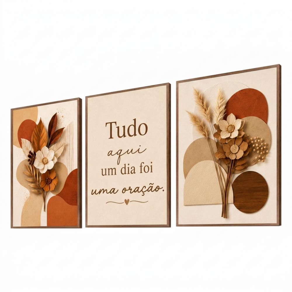 kit 3 quadro decorativo frase positiva abstrato terracota tons te