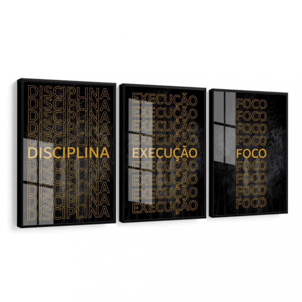 kit 3 quadros motivacionais para o trabalho escritório disciplin
