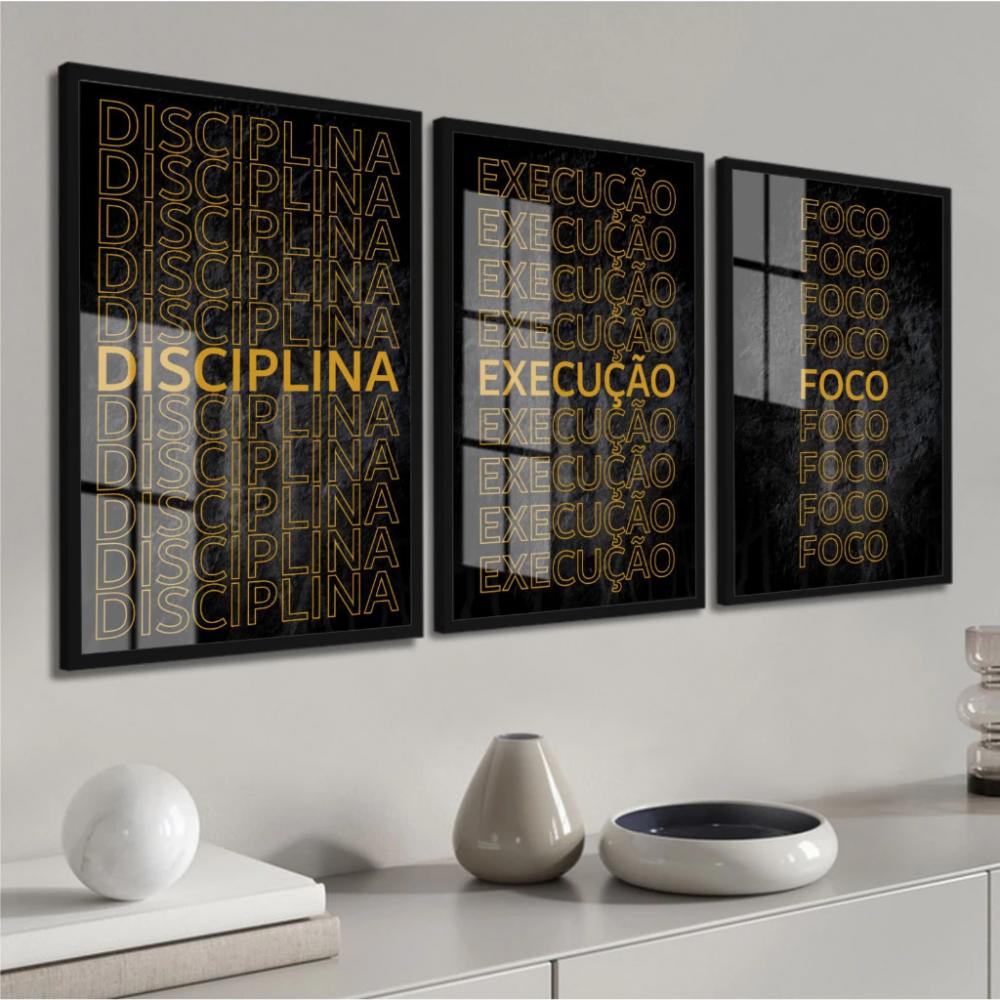 kit 3 quadros motivacionais para o trabalho escritório disciplin