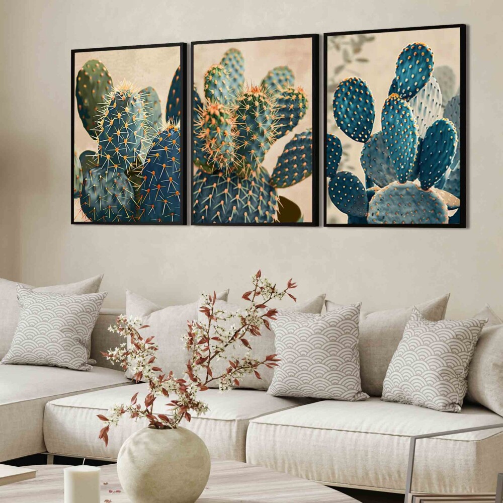 kit 3 Quadro Decorativo cactos Folhagem Verde suculentas sala qua