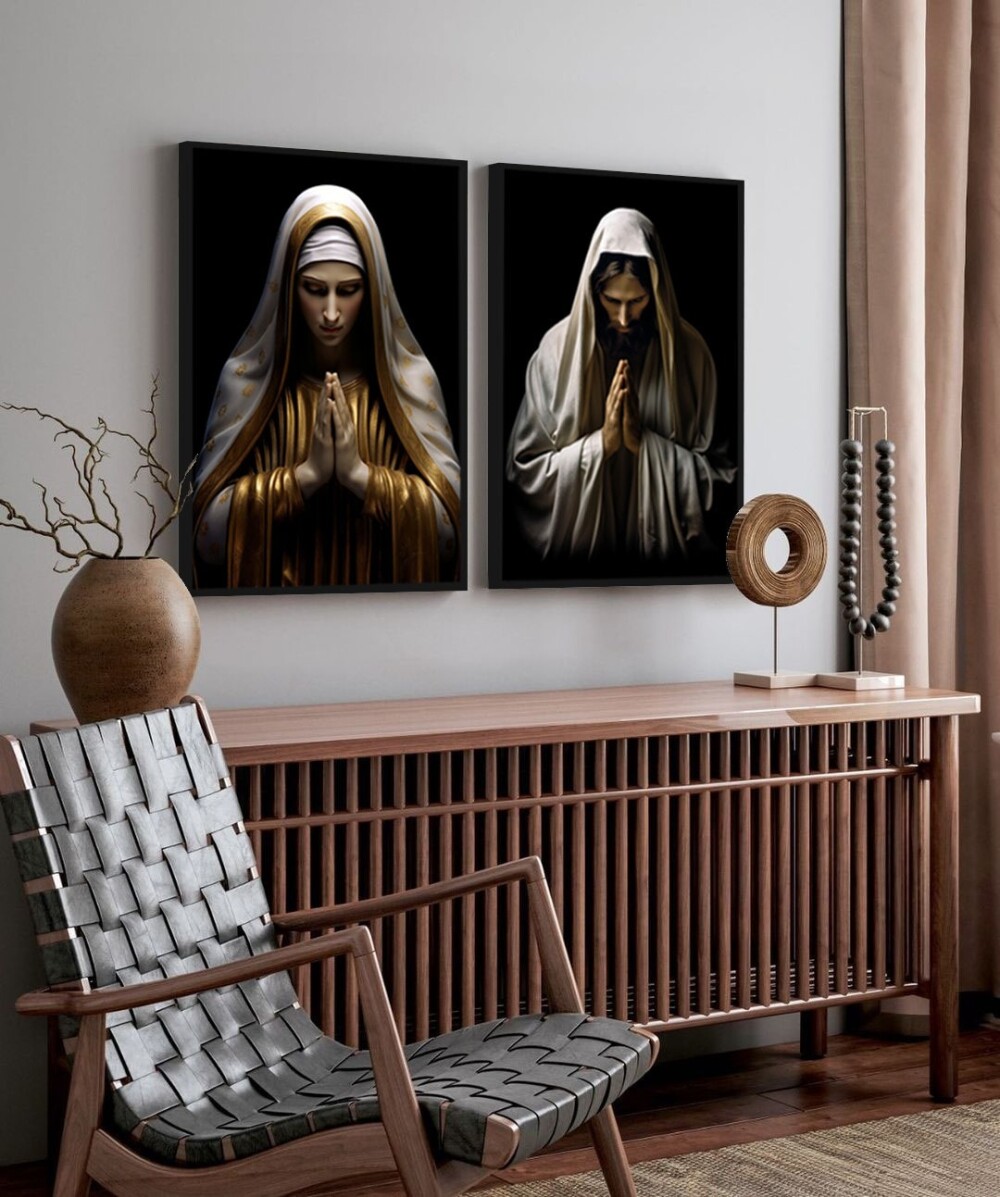 kit 2 quadro decorativo deus nossa senhora fé decor religioso ca