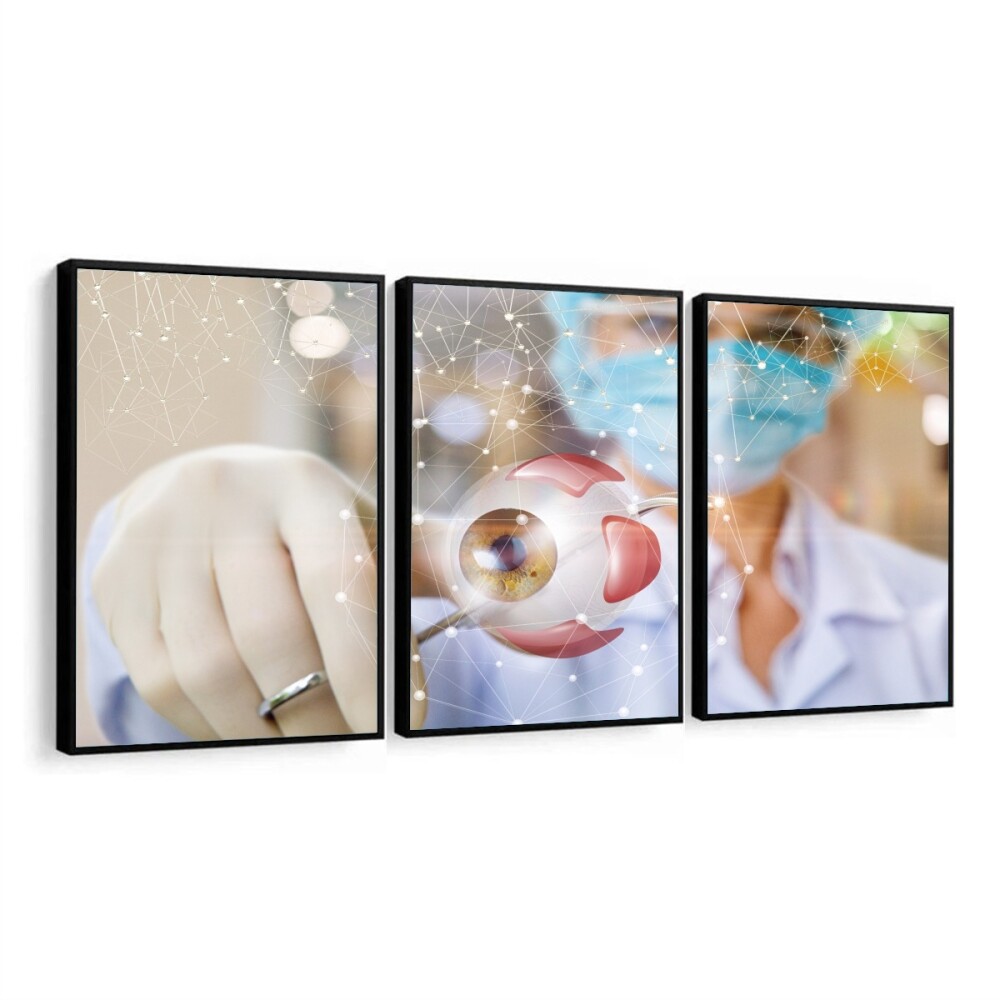 kit 3 quadro decorativo consultório de oftalmologista visão olh