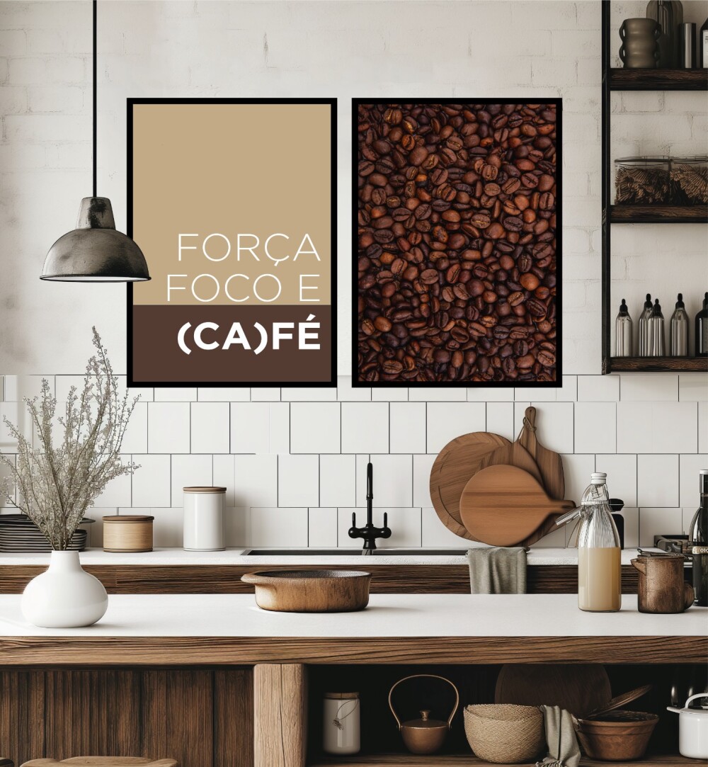 Kit 2 quadro decorativo café grãos de café decor cafeteria lan