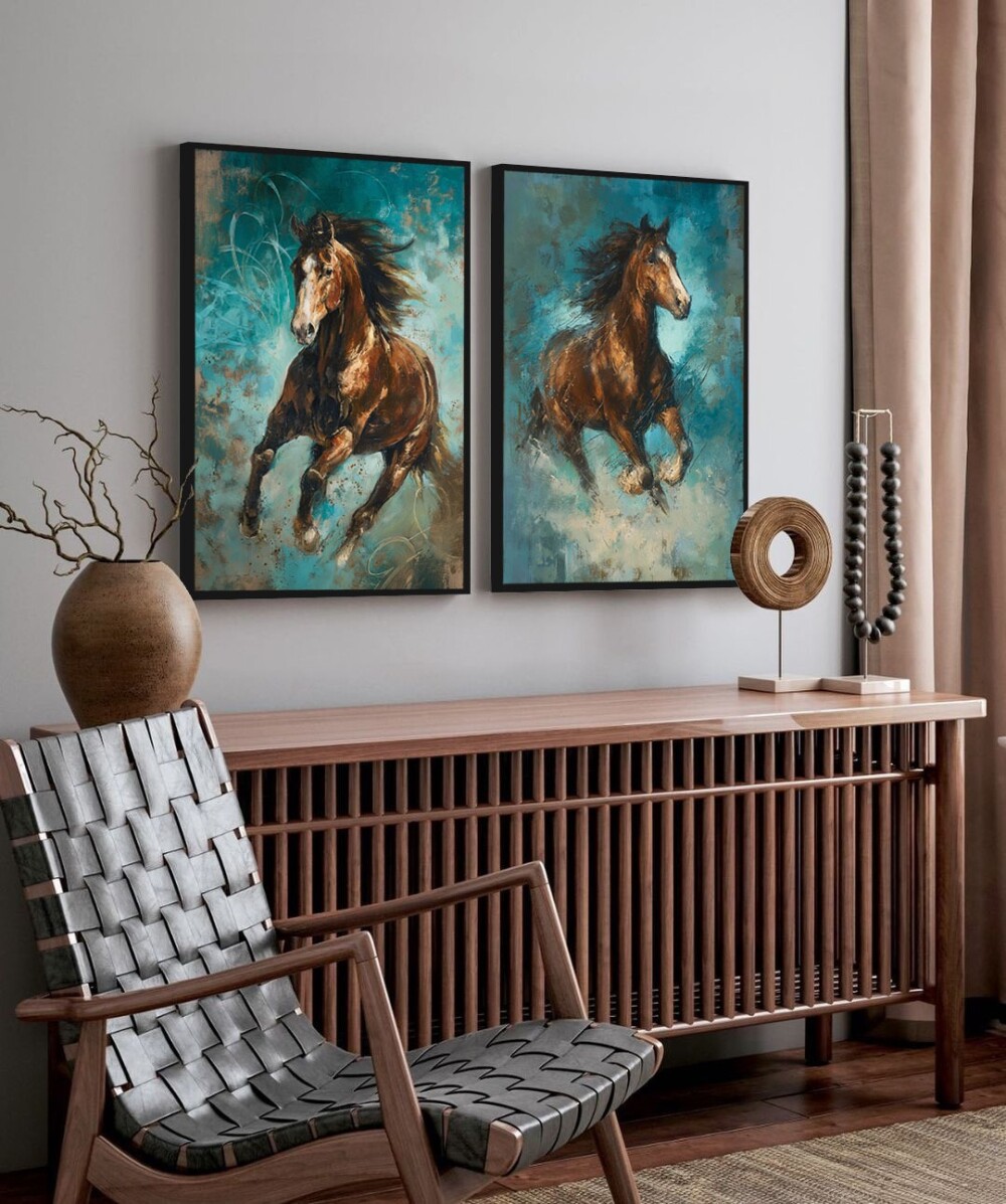 kit 2 quadro decorativo cavalo majestoso cavalos correndo cavalo 