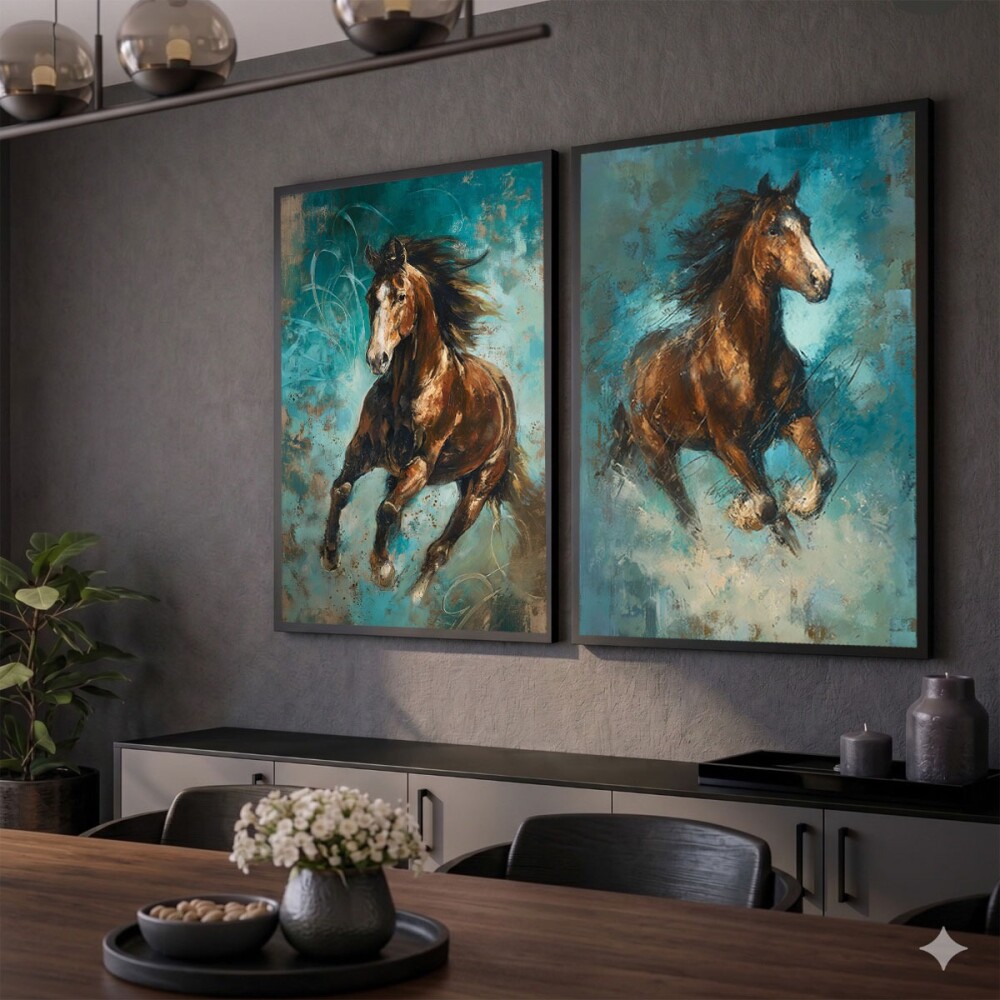 kit 2 quadro decorativo cavalo majestoso cavalos correndo cavalo 