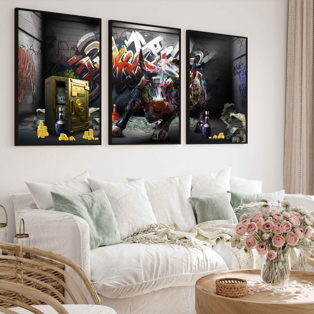 quadro decorativo arte urbana do Touro de Wall Street luxo decora