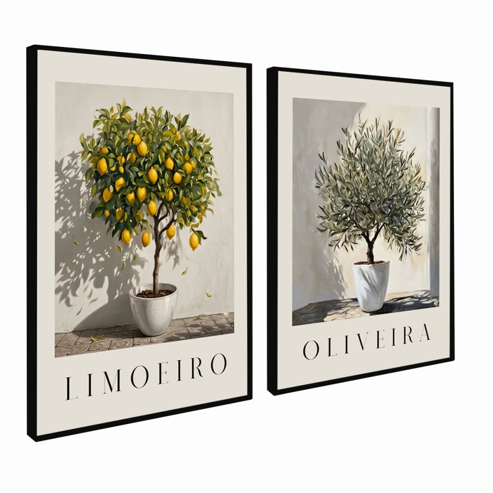 kit 2 quadro decorativo árvore limoeiro árvore oliveira galhos 