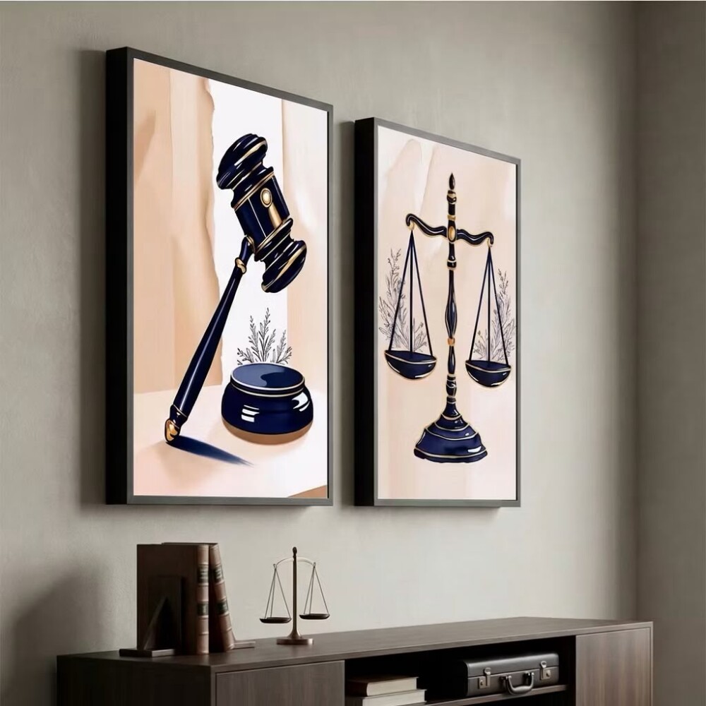 kit 2 Quadro De Advocacia Balança De Justiça Martelo De Juiz Le