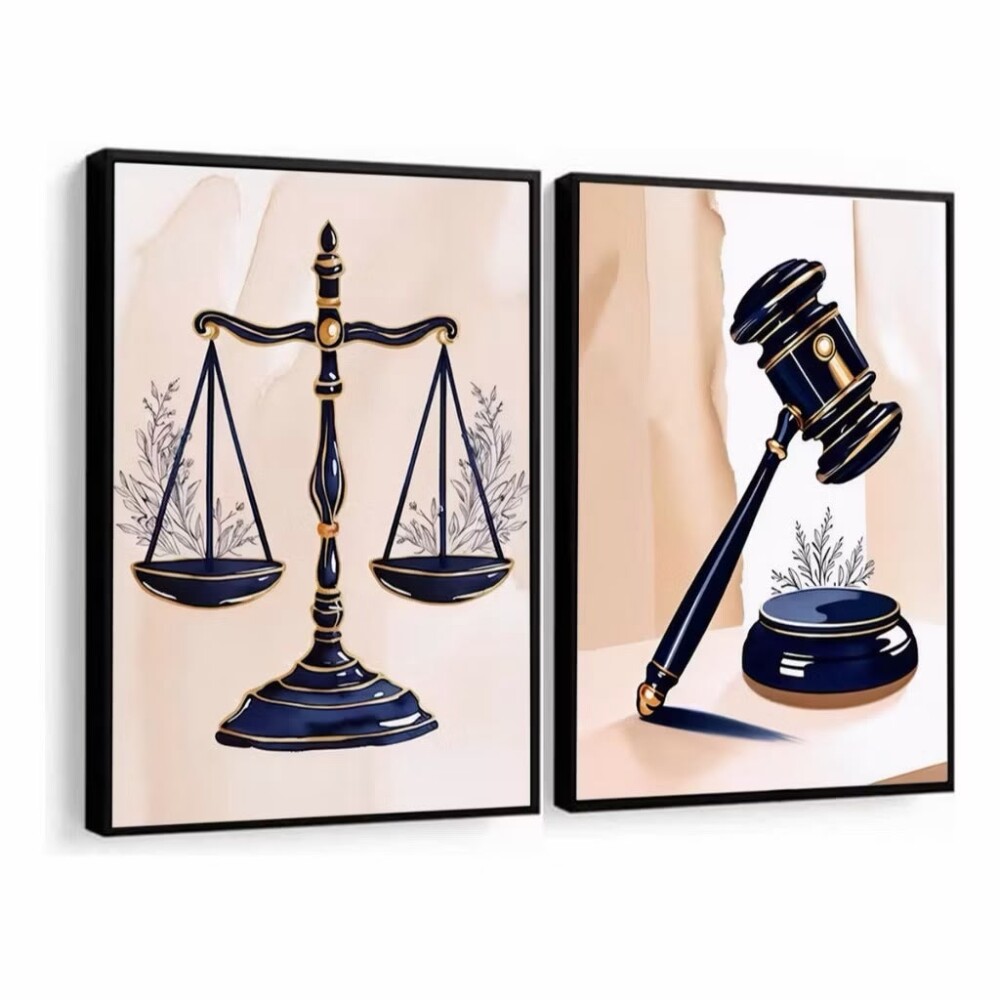 kit 2 Quadro De Advocacia Balança De Justiça Martelo De Juiz Le