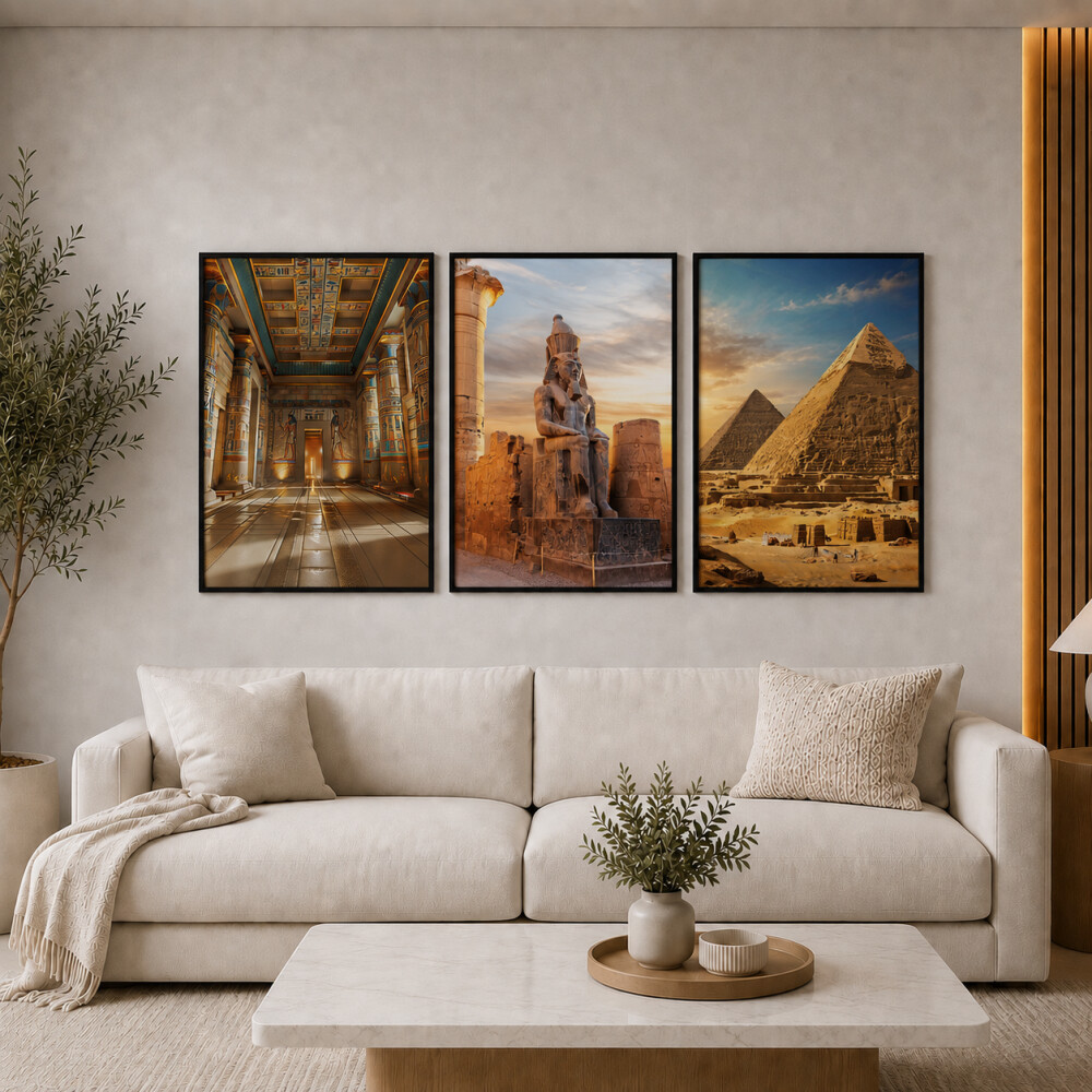 kit 3 Quadro Egito Antigo Templo Egípcio Faraó Pirâmides De Gi