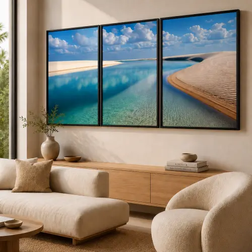 kit 3 quadro decorativo maranhão Lençóis Maranhenses areia branca paisagem sala quarto decor pousada casa com molduras