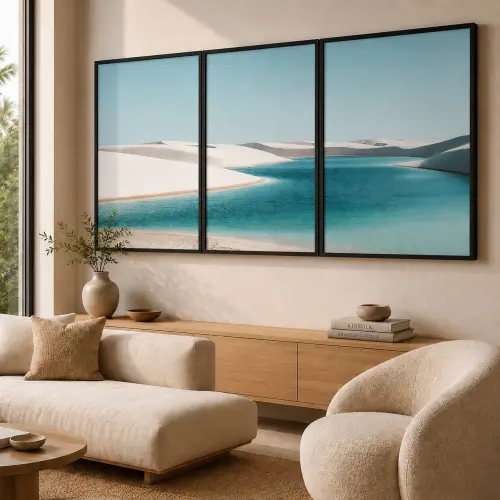 kit 3 quadro decorativo maranhão Lençóis Maranhenses areia branca paisagem sala quarto decor pousada casa com molduras