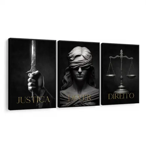 kit 3 quadro decorativo advocacia deusa da justiça direito sala decor escritório de advocacia advogado casa com molduras