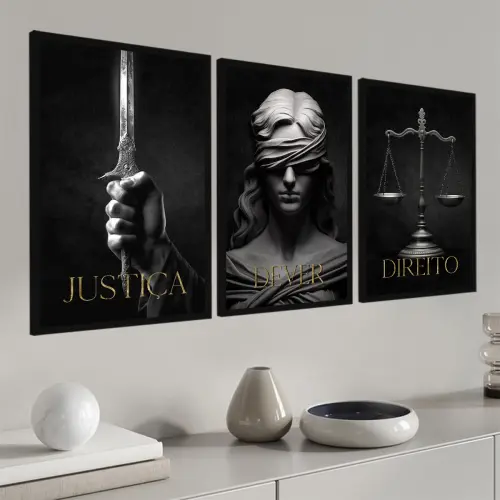 kit 3 quadro decorativo advocacia deusa da justiça direito sala 