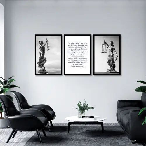 kit 3 quadro decorativo advocacia deusa da justiça juramento dir