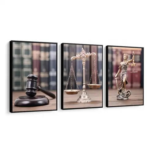 kit 3 quadro decorativo deusa da justiça juramento direito sala 