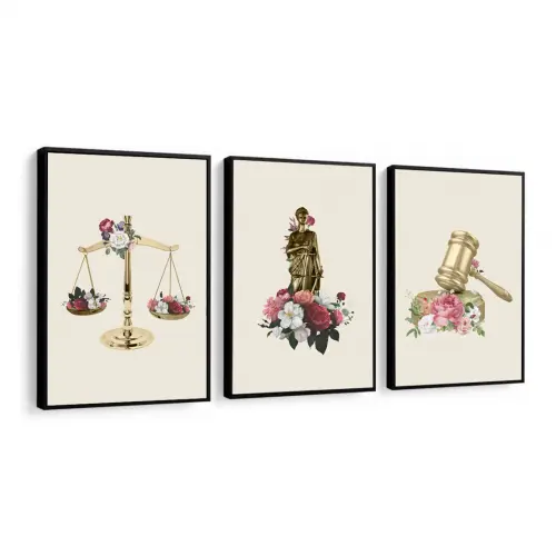 kit 3 quadro decorativo deusa da justiça juramento direito sala decor escritório de advocacia advogado casa molduras