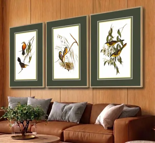 kit 3 quadro decorativo passarinhos galhos pássaros sala decor casa com molduras