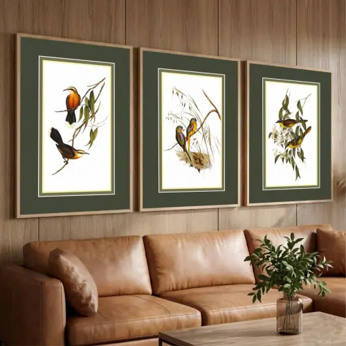 kit 3 quadro decorativo passarinhos galhos pássaros sala decor c