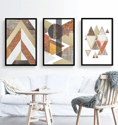 kit 3 quadro decorativo abstrato marrom tons marrons  minimalista sala decor casa com molduras