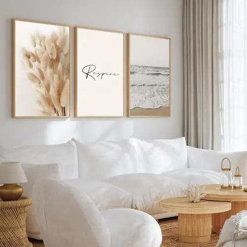kit 3 quadro decorativo respire capim dos pampas galhos de trigo boho sala decor casa com molduras