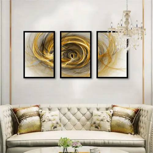 kit 3 quadro decorativo abstrato dourado gold ouro minimalista sala decor casa luxo com molduras