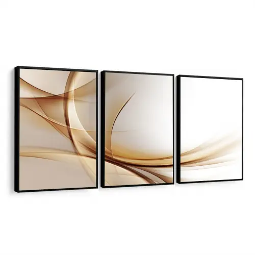 kit 3 quadro decorativo abstrato dourado gold ouro minimalista luxo sala decor casa com molduras