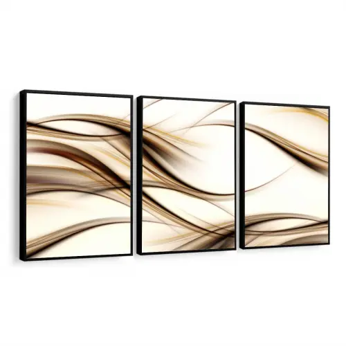 kit 3 quadro decorativo abstrato dourado faixas gold ouro minimalista luxo sala decor casa com molduras