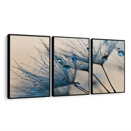 kit 3 quadro decorativo dente de leão azul flor azul decoração sala quarto decor minimalista com molduras