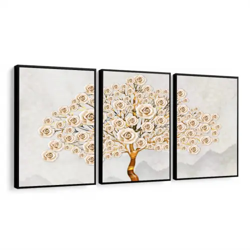 kit 3 quadro decorativo árvore da vida galhos natureza campo sítio fazenda casa decor quarto sala com molduras