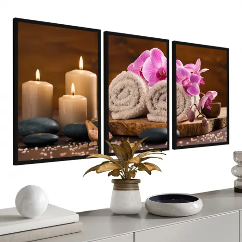 kit 3 quadro decorativo spa massagem corporal relaxamento paz sal