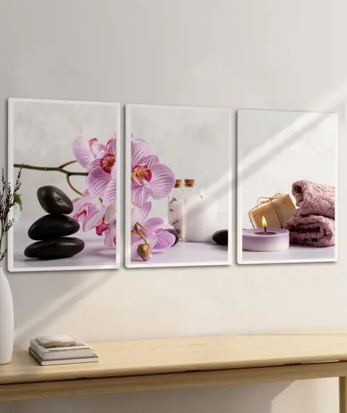 kit 3 quadro decorativo spa massagem corporal relaxamento paz sala decor consultório com molduras