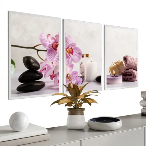 kit 3 quadro decorativo spa massagem corporal relaxamento paz sal