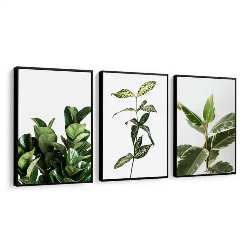 kit 3 quadro decorativo folhas verdes folhagem verde sala quarto 