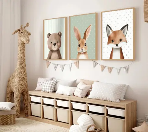 kit 3 quadro decorativo bebe infantil decor quarto infantil ursin