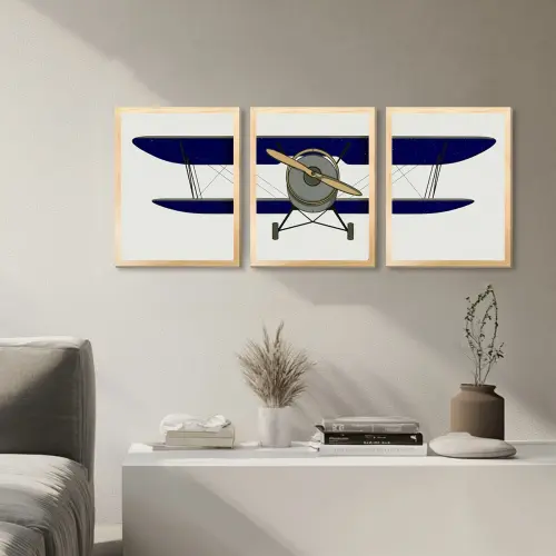 kit 3 quadro decorativo bebe infantil decor quarto infantil avião aviãozinho com molduras