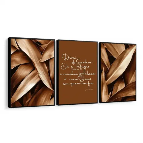 kit 3 quadro decorativo fé deus frase positiva jesus cristo religião com molduras