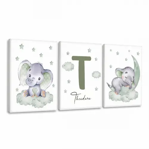 kit 3 quadro decorativo bebe infantil decor quarto infantil menino animais ursinhos com molduras