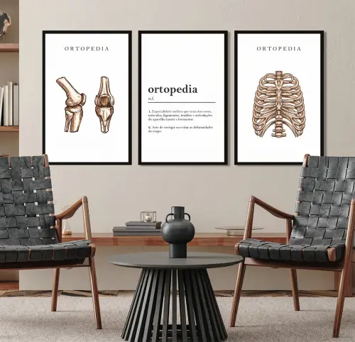 kit 3 quadro decorativo ortopedia consultório de ortopedista sal