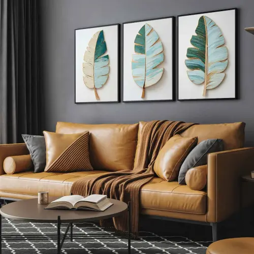 kit 3 quadro decorativo folhas verdes galhos verdes sala quarto decor pousada casa molduras