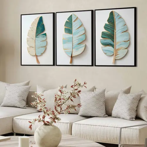 kit 3 quadro decorativo folhas verdes galhos verdes sala quarto d