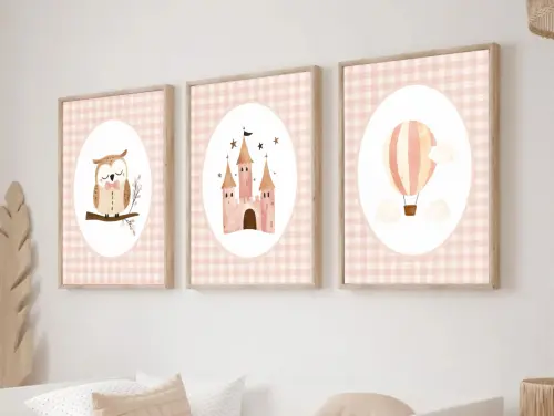 kit 3 quadro decorativo bebe infantil decor quarto infantil ursinhos animais menina com molduras