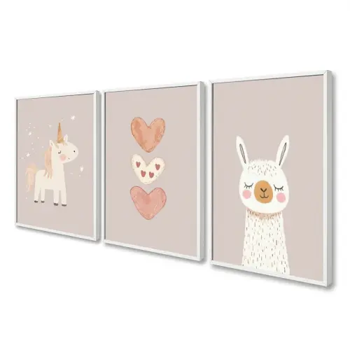 kit 3 quadro decorativo bebe infantil decor quarto infantil ursinhos animais menina molduras